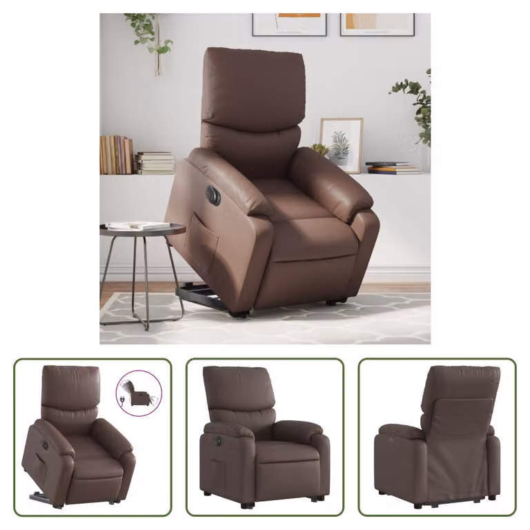 The Living Store Poltrona relax con supporto elettrico in Pelle finta marrone