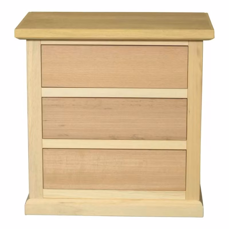 Comodino classico con 3 cassetti in legno di pino non trattato Mobili 2G L: 60 cm, P: 35 cm, H: 64 cm