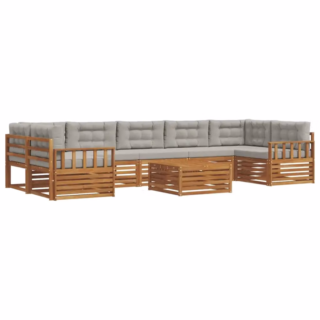 Set di divani da esterno a L con tavolino vidaXL, 8 pezzi in legno di acacia e tessuto grigio – 2