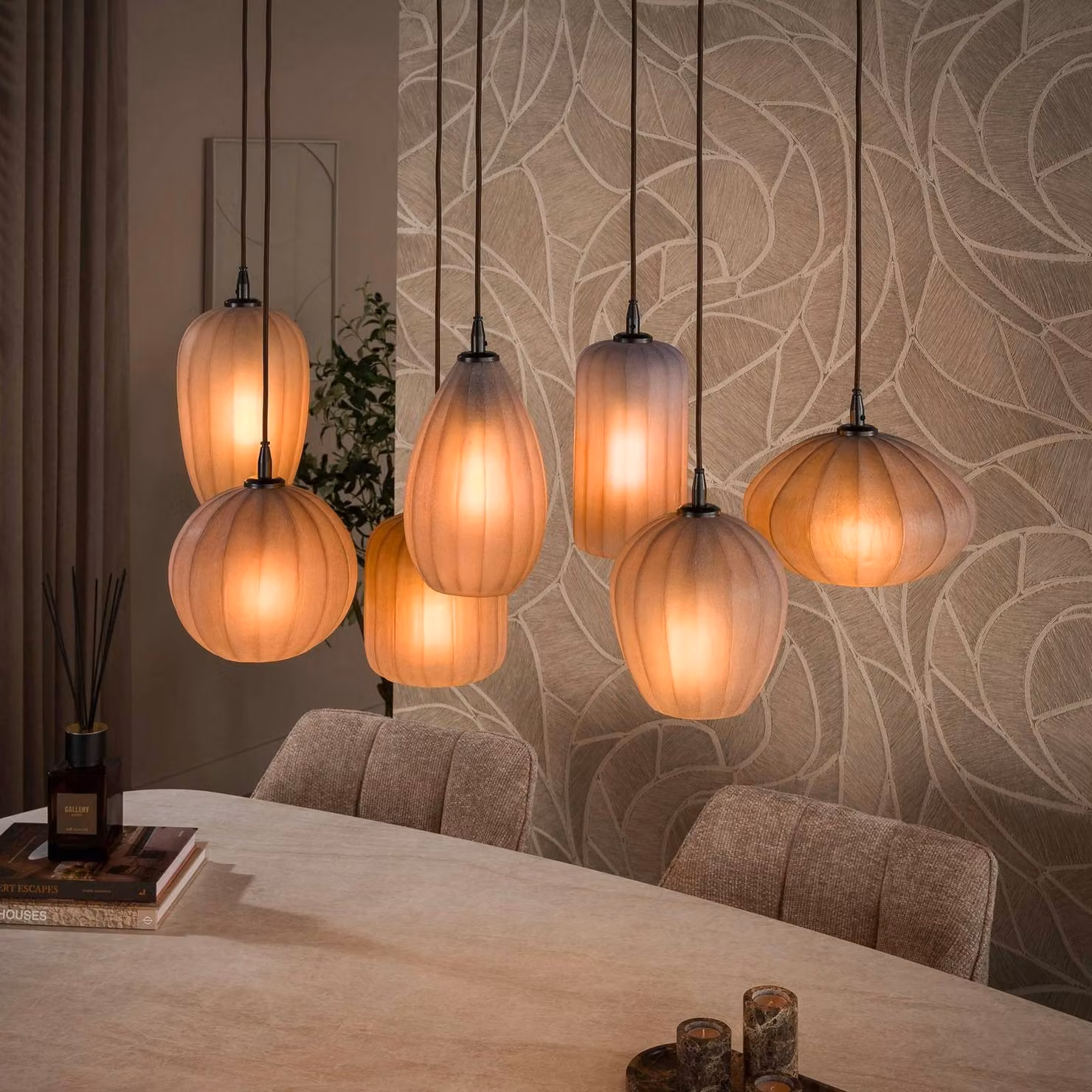 ZIJLSTRA Lampada a sospensione in vetro Altura, dimmerabile, Crema / Ambra, Soggiorno / Sala da pranzo, Vetro, Scandinavo, Lampada a sospensione