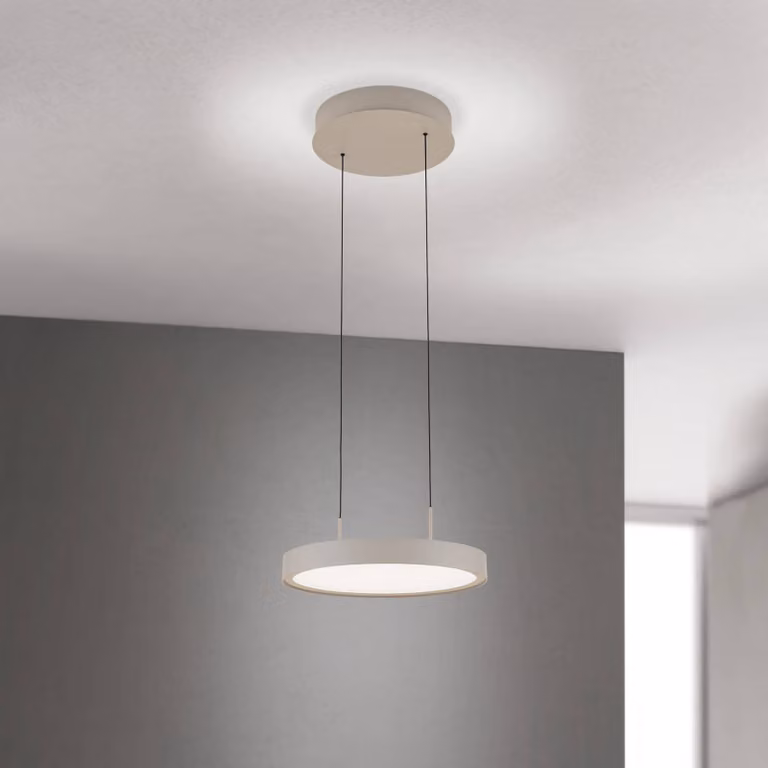 ORION Lampada LED a sospensione Teide, kaki, 1 luce, metallo, 2.700 K dimmerabile, Crema / Ambra, Soggiorno / Sala da pranzo, Alluminio, Moderno