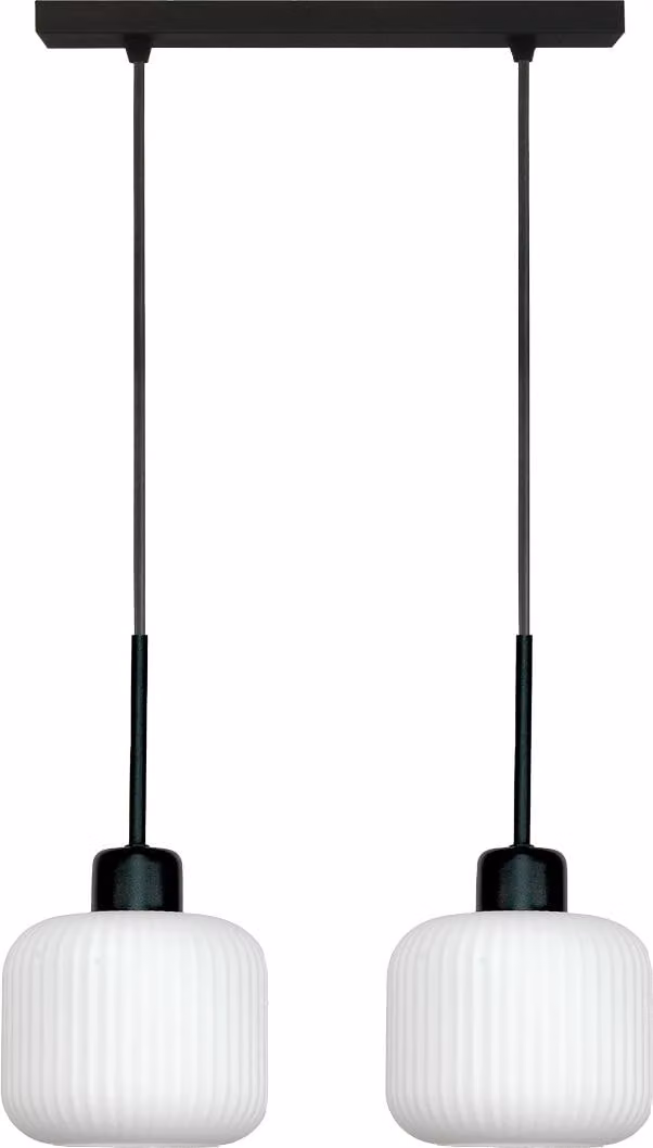 Lampadario A Sospensione Nero, Paralume In Vetro Bianco Beka Bianco 14-968