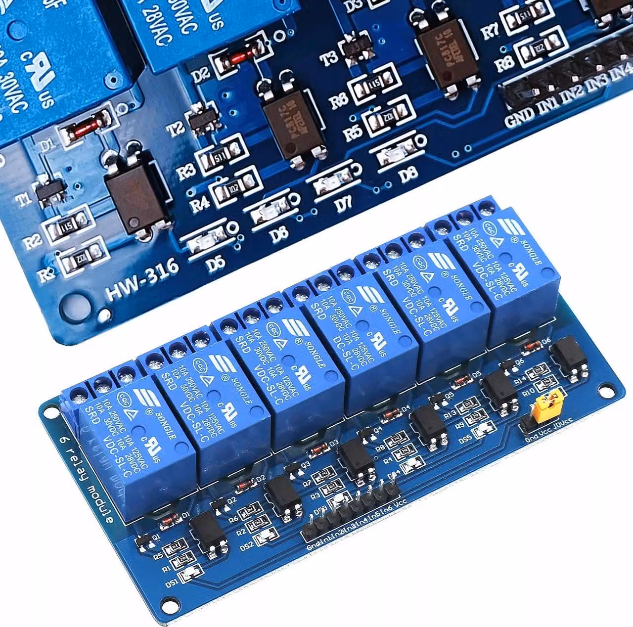 Modulo relè a 6 canali Rosfix 5V - optoisolato, 10A, compatibile con Arduino