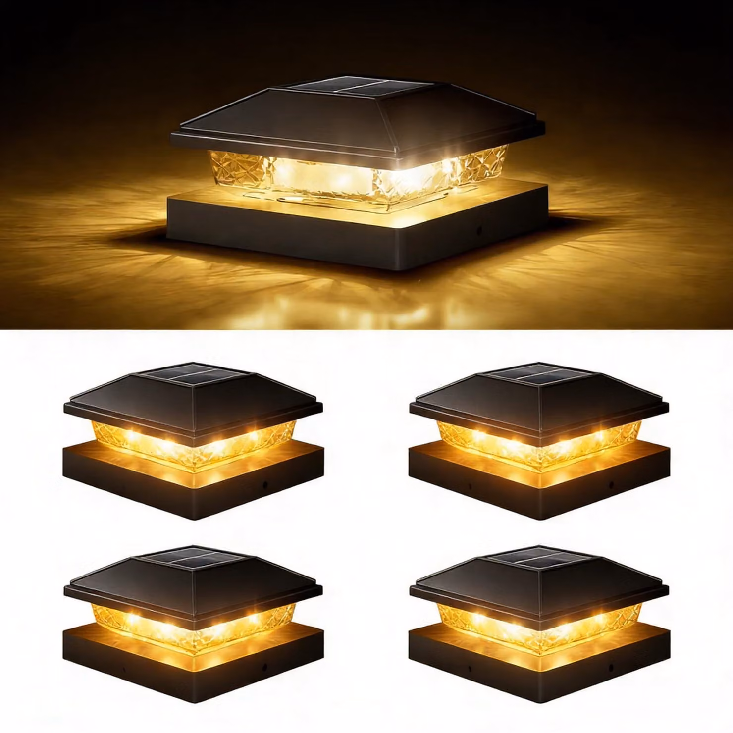 Set di 4 lampioni solari, dimensioni 10x10 cm, luce bianco caldo, impermeabili
