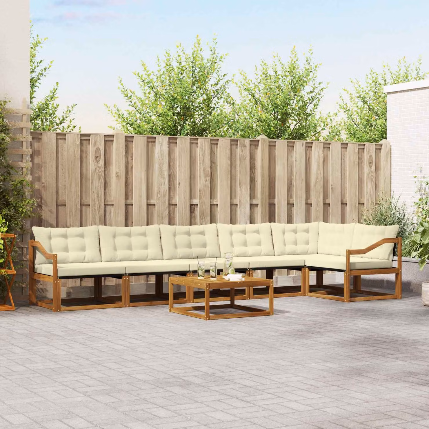 Set di divani da esterno vidaXL a forma di L composto da 6 pezzi in legno di acacia con cuscini beige e marrone