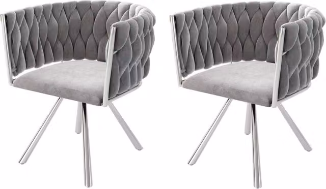 Set di 2 sedie da pranzo girevoli in velluto grigio con struttura in metallo argentato