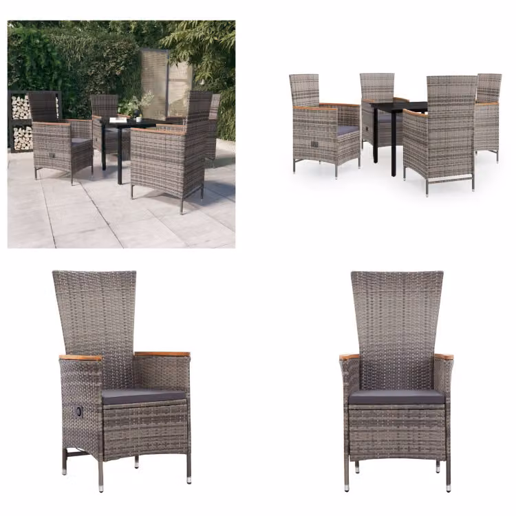 vidaXL Set da pranzo da giardino 5 pezzi con cuscini grigio - Set da pranzo da giardino - Set da pranzo da giardino - Set di mobili da giardino - Set di mobili da giardino