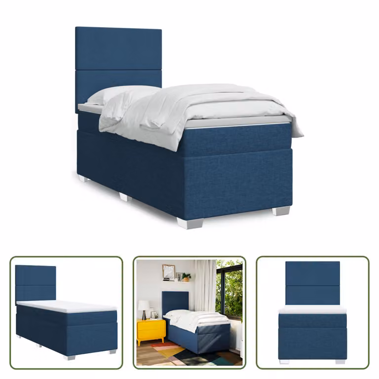 The Living Store Letto a molle con materasso Blu 80x200 cm in tessuto