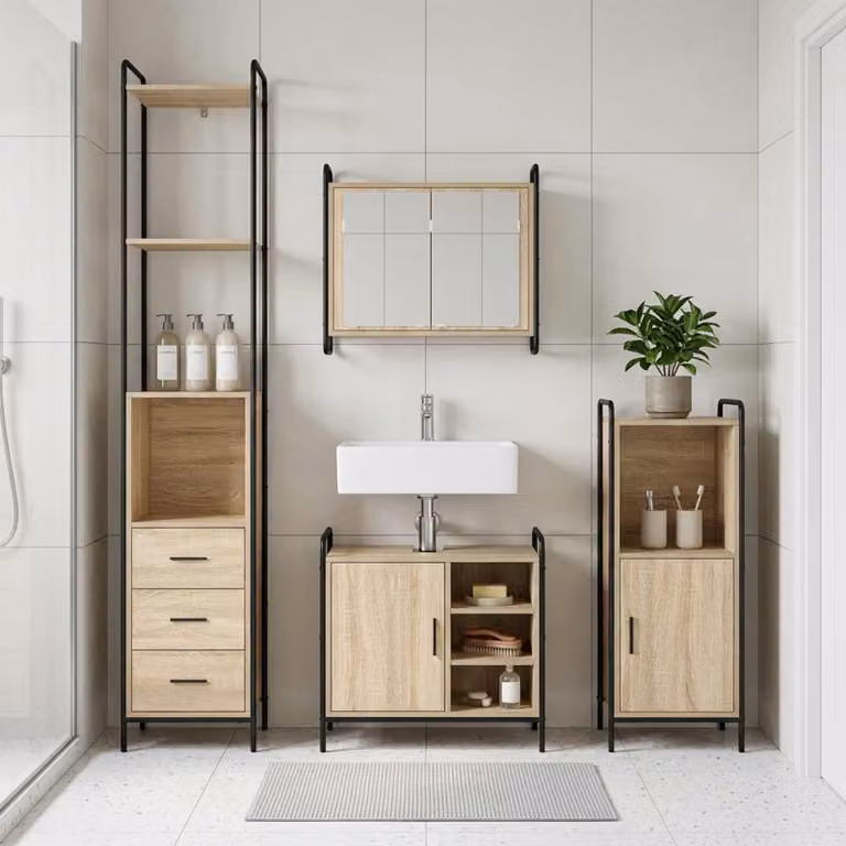 vidaXL Set di Armadi da Bagno 4 pz Rovere Sonoma 40 x 36 x 200,5 cm
