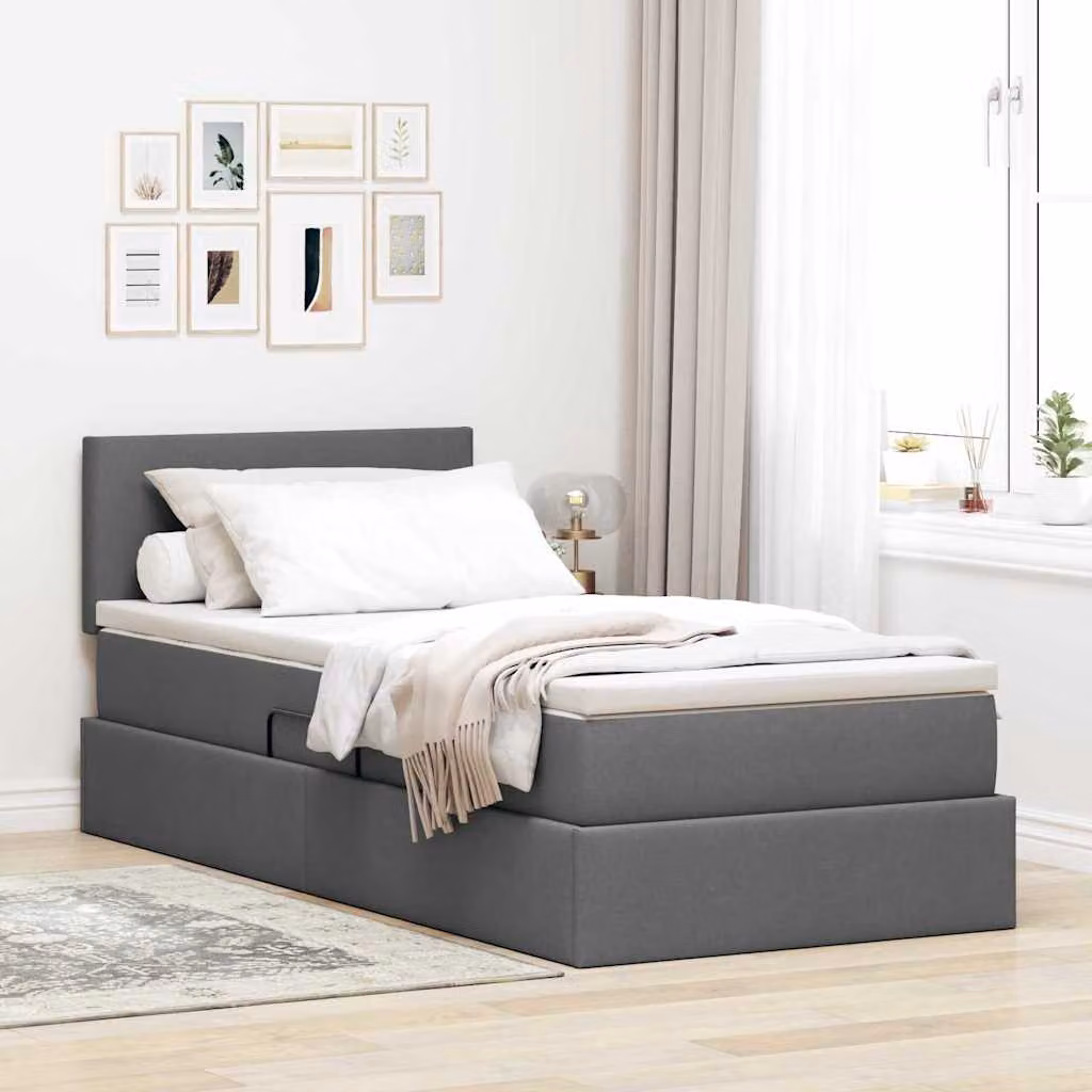 Letto con contenitore e illuminazione LED vidaXL in tessuto Grigio Scuro 90 x 200 cm – 1
