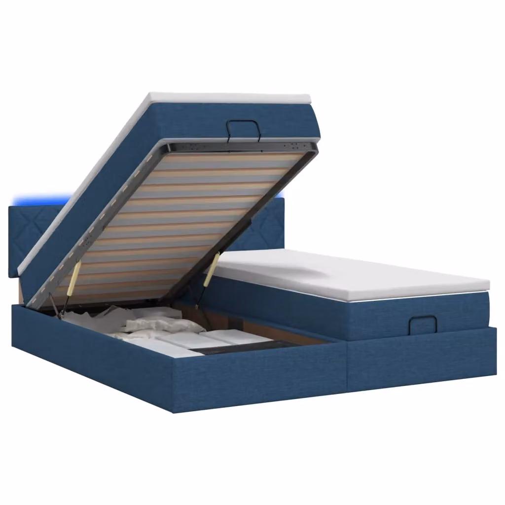 Letto Ottomano con Materasso Ibrido vidaXL, Colore Blu e Bianco, con Illuminazione LED Sottostante e Porte di Ricarica USB, L/P/H: 200 x 180 x 88 cm – 2