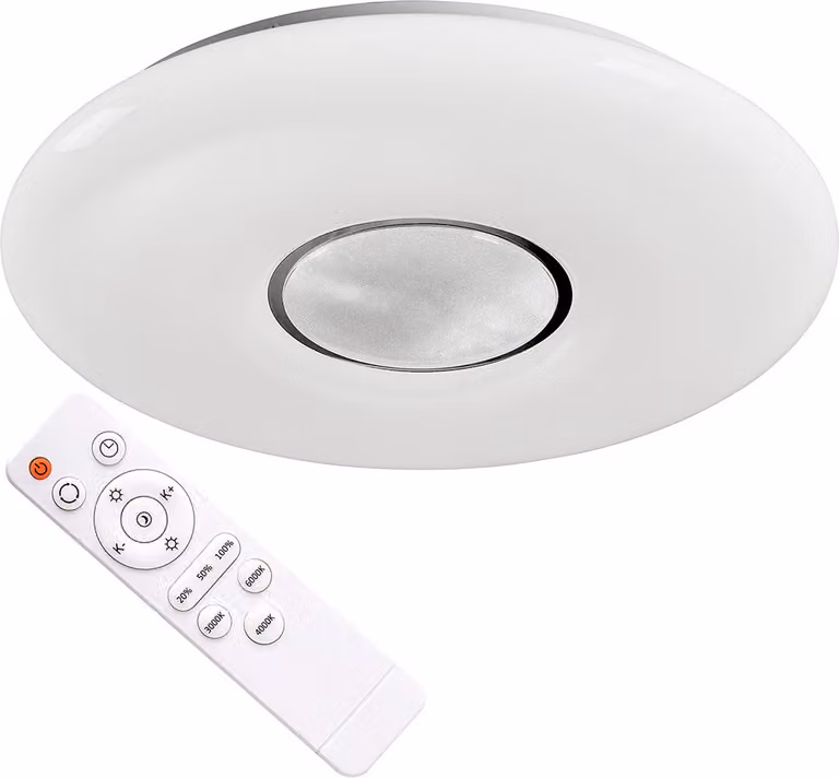 Plafone LED rotondo con telecomando LYRA bianco cromato 72W, tonalità di bianco, 4320 lm, materiale plastico, dimensioni: 8,5 x 51 x 51 cm, IP20, Polux