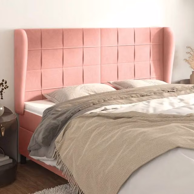Testiera ad Orecchio-Testata con Orecchie Rosa 203x23x118/128 cm in Velluto 256956