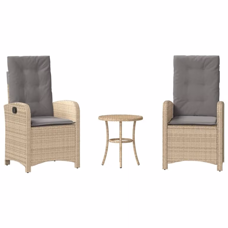 Set da Bistrò 3 pz con Cuscini Beige Misto in Polyrattan