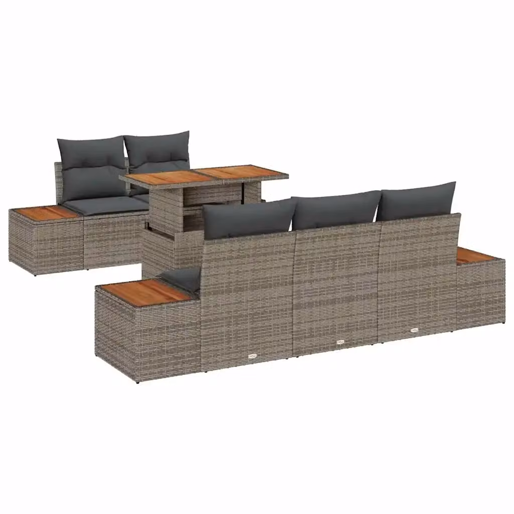 Set Divano da Giardino Moderno vidaXL a Forma di L in Rattan Grigio con Cuscini e Tavolino da Esterno – 2