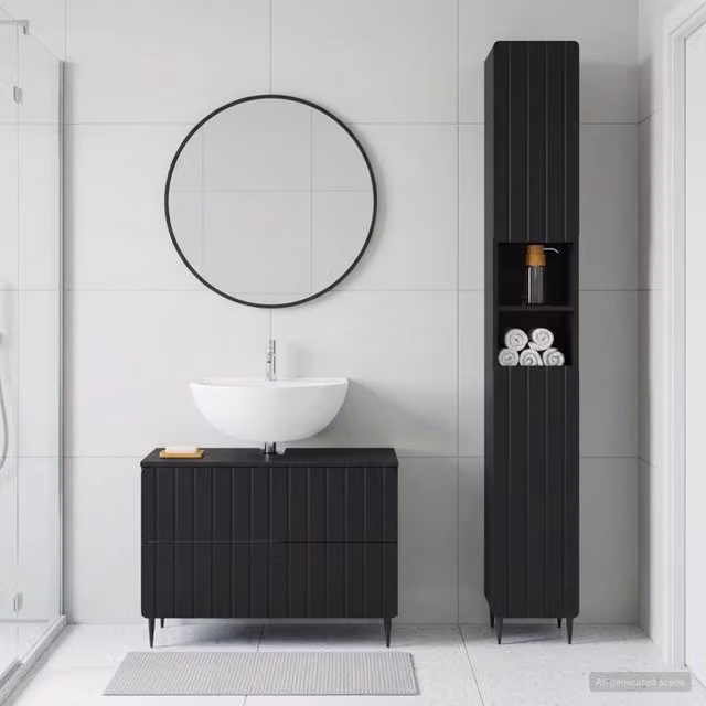 Set di mobili da bagno moderno vidaXL composto da armadietto a muro e mobile sottolavabo in legno nero opaco