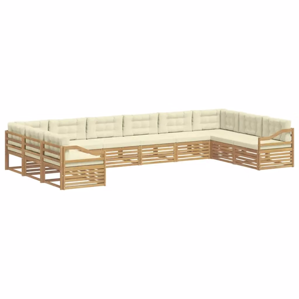 Set di divani da giardino a L con struttura in legno di acacia e cuscini beige vidaXL – 2