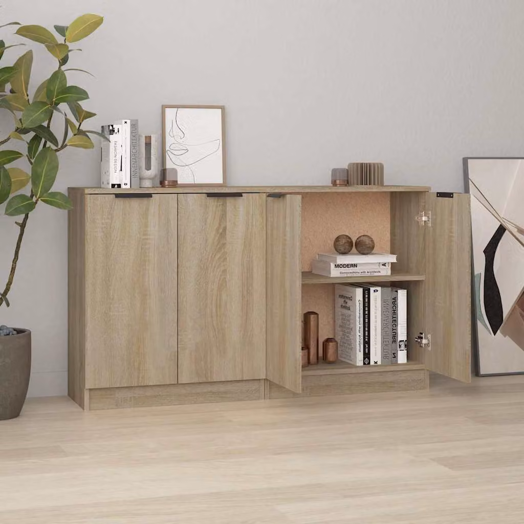 Set di 2 credenze vidaXL in legno multistrato e MDF color rovere, stile minimalista, L: 60 cm, P: 30 cm, H: 70 cm