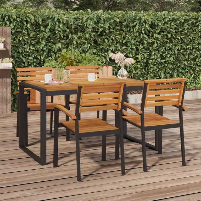 The Living Store Tavolo da giardino con gambe a U 140×80×75 cm in legno massiccio di acacia