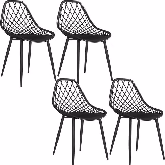 HOMCOM Set 4 Sedie da Pranzo Moderne con Schienale Traforato in Plastica e Gambe in Metallo, Nero   Aosom Italy