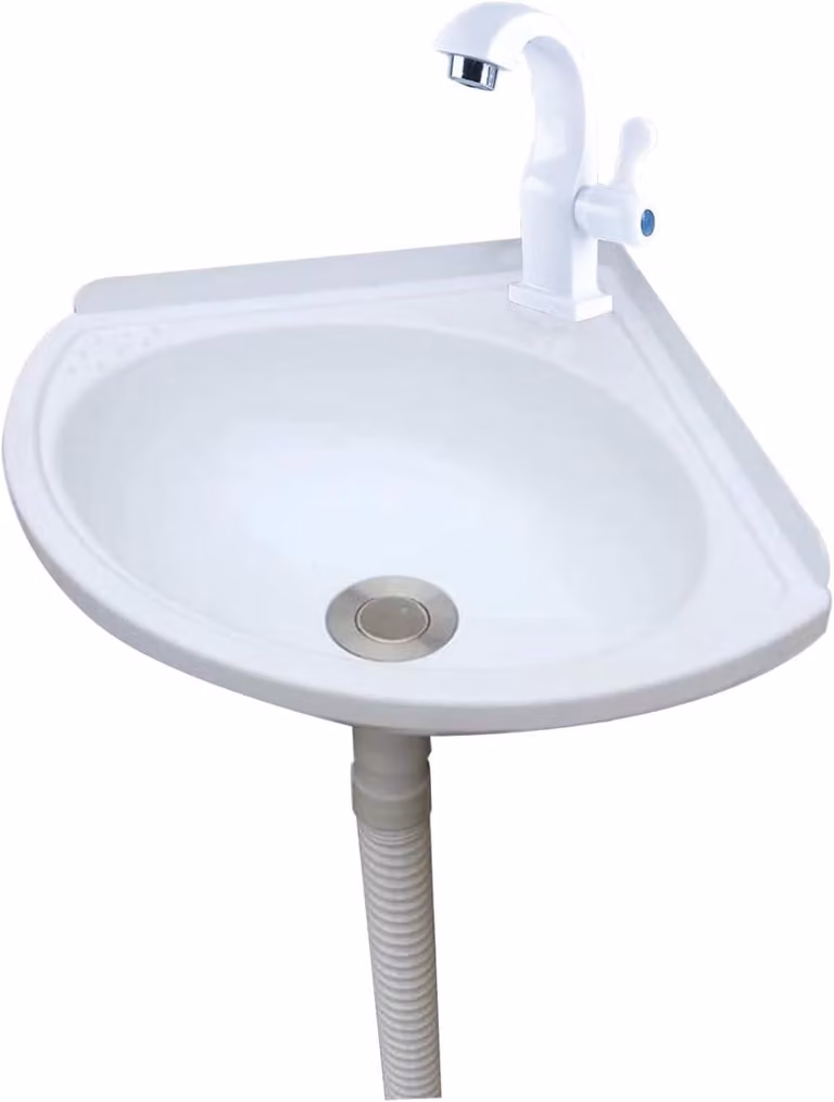 Lavabo angolare in plastica, dimensioni 27,5 x 35 x 11 cm, da montare a parete, adatto per cantine