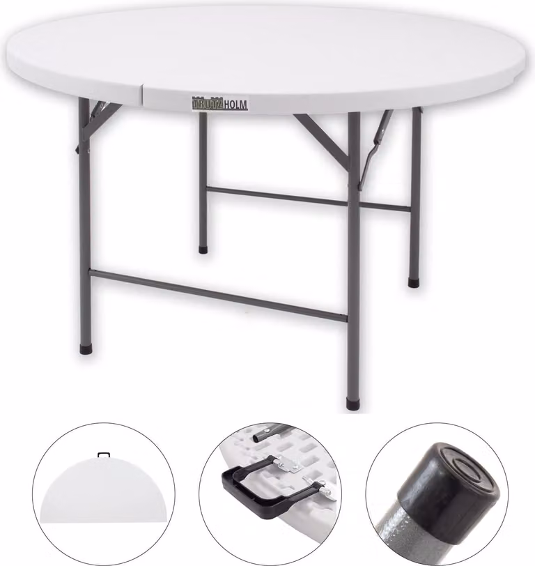 Tavolo pieghevole rotondo Ø 120 cm altezza 74 cm plastica / acciaio verniciato a polvere Tavolo da campeggio Tavolo per feste