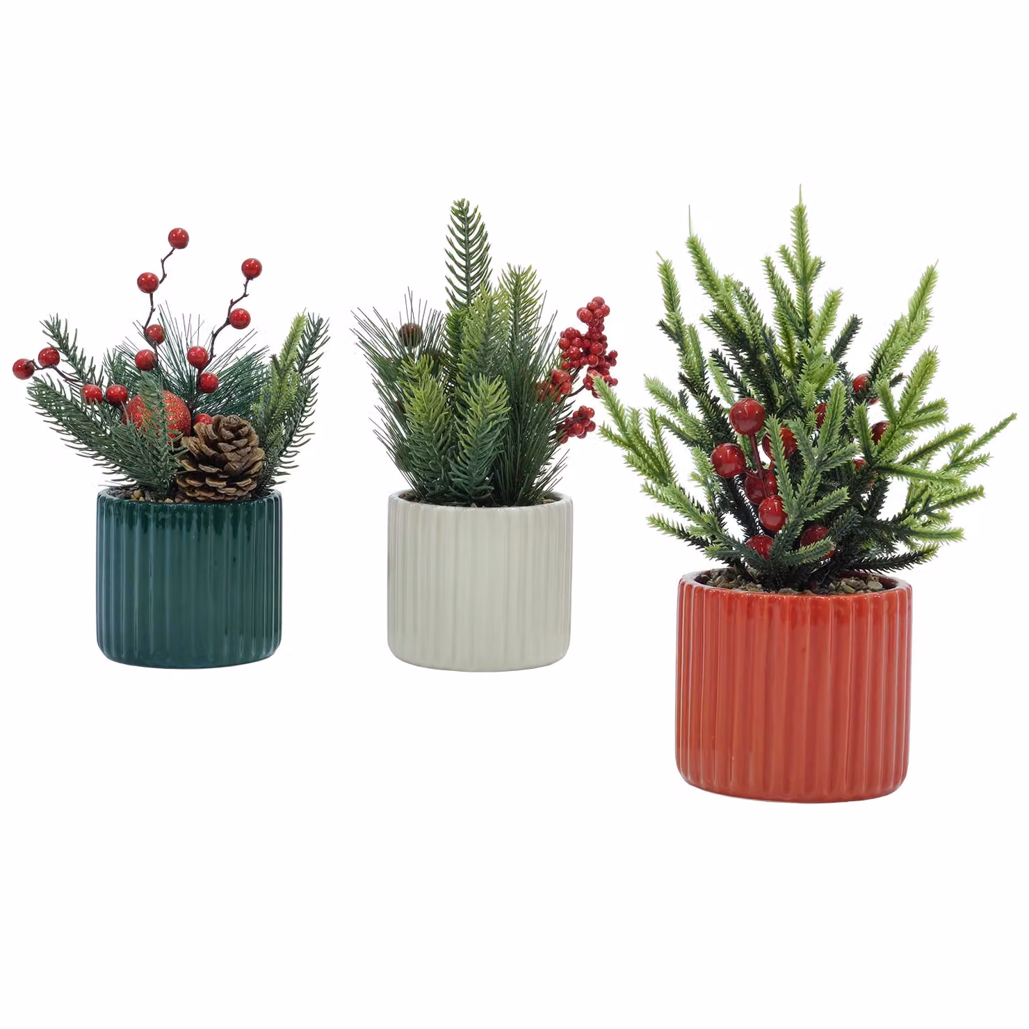 Pianta Artificiale Natalizia con Vaso in Ceramica VESTIAMO CASA, Colore Verde, Rosso e Bianco, Altezza: 25 cm