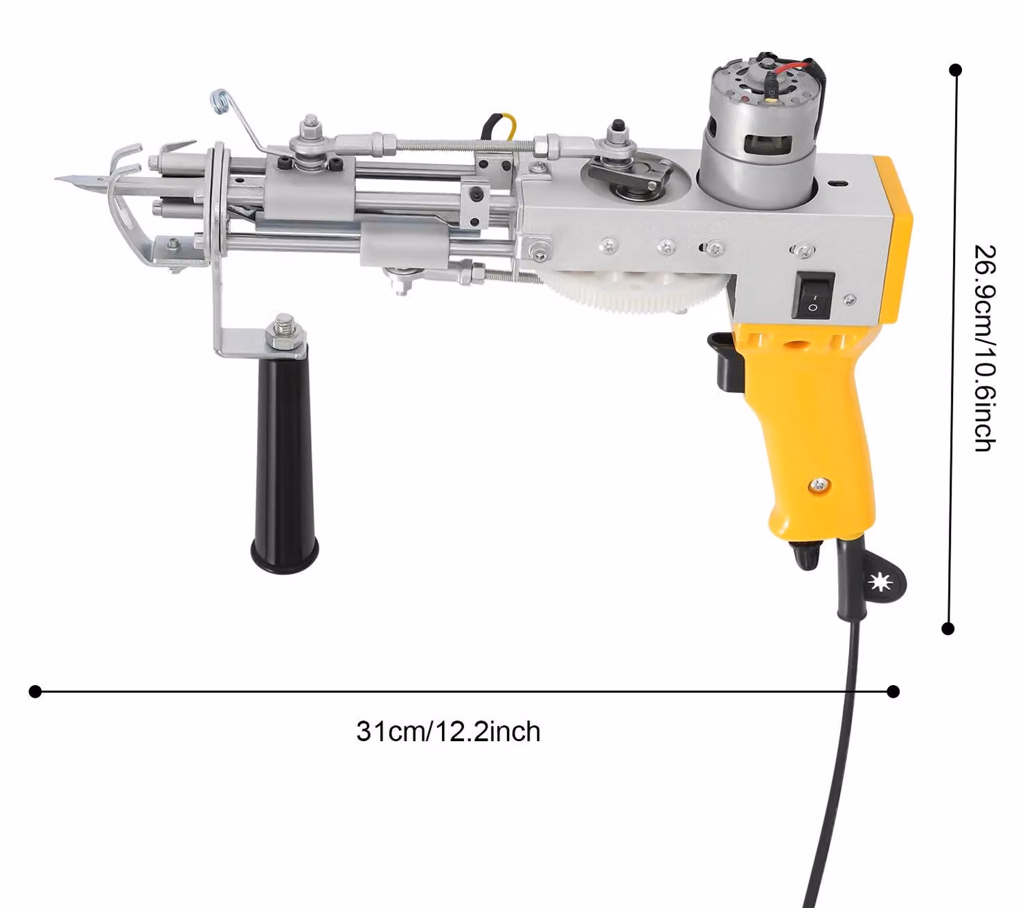 Pistola per la realizzazione di tappeti a pelo – 2-in-1 – 100W – 13000 giri/min – Impugnatura rotante a 360° – Spina di tipo EU – Giallo