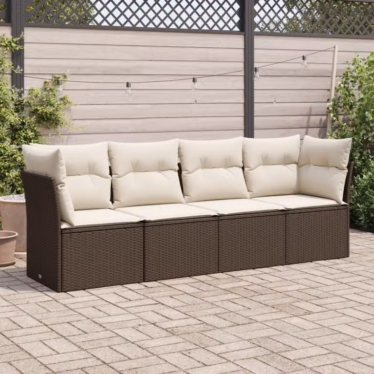 Maison Exclusive - Set Divano da Giardino 4 pz con Cuscini Marrone in Polyrattan