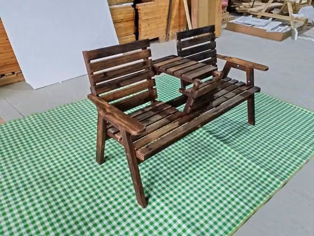 Panchina da Giardino in Legno di Abete con Tavolino Pieghevole per 2-3 Persone, Panca da Esterno Robusta Carico 300 kg