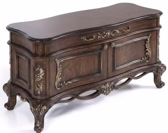 Elegante mobiletto laterale in legno, stile classico, con decorazioni intagliate