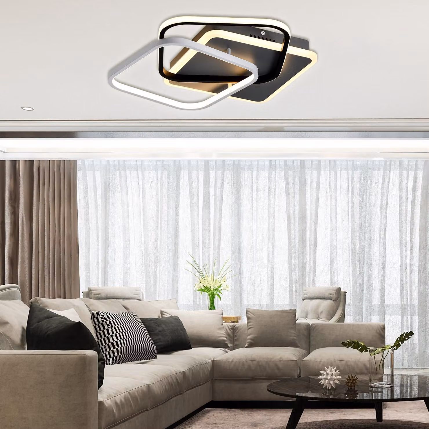 LQWELL Lampada da soffitto a LED, 25W 3000K, lampada moderna per cucina e camera da letto in alluminio, ideale per soggiorno, camera da letto e ufficio, 440*425*75 mm