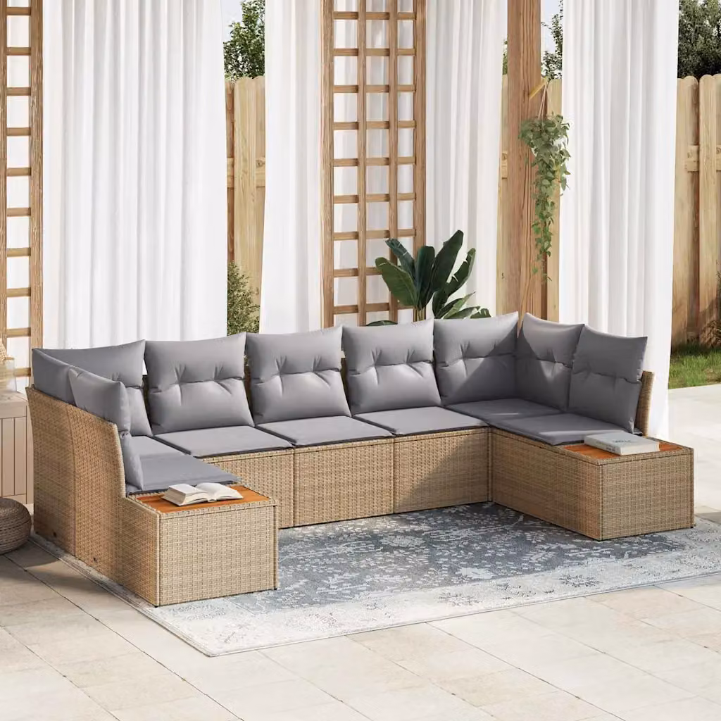 Set Divano da Giardino a L vidaXL in Polyrattan Beige con Cuscini Imbottiti e Struttura in Acciaio Verniciato a Polvere per Terrazza e Giardino – 1