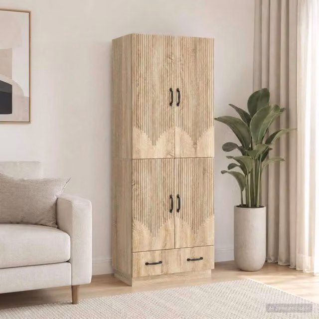 Set di 2 armadi moderni vidaXL in legno MDF color rovere con ante a battente e ripiani interni per camera da letto o ufficio – 1