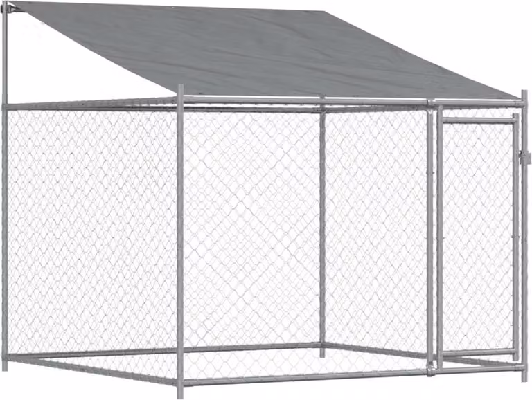 Gabbia Cani con Tetto e Porta Grigia 2x2x2 m in Acciaio Zincato