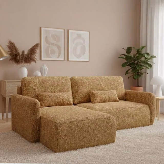 Divano Letto con Penisola Contenitore DMORA Pagno Giallo, L/P/H: 207 x 148 cm
