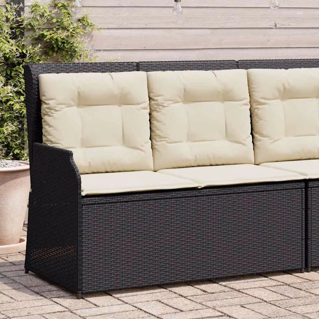vidaXL Panca Reclinabile da Giardino in Polyrattan e Metallo con Cuscini Nera e Bianca