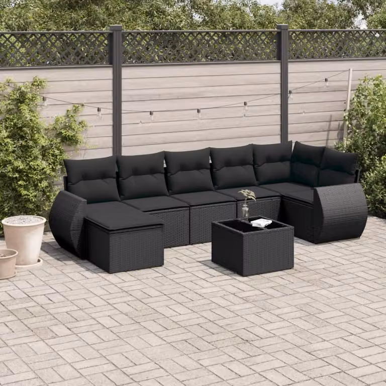 Maison Exclusive - Set da giardino 8 pezzi con cuscini in polyrattan nero