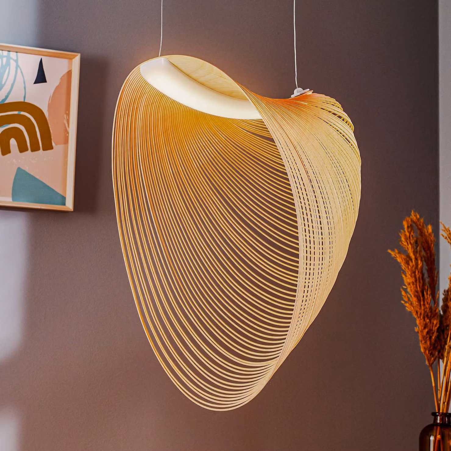 Luceplan Lampada a sospensione Illan, dimmerabile, Legno chiaro, Soggiorno / Sala da pranzo, Legno, Design, Lampada a sospensione