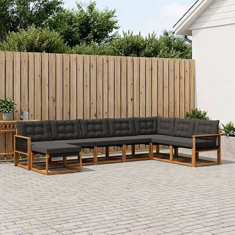 Set di divani da esterno vidaXL 8 pz in legno di acacia con cuscini, colore marrone e nero