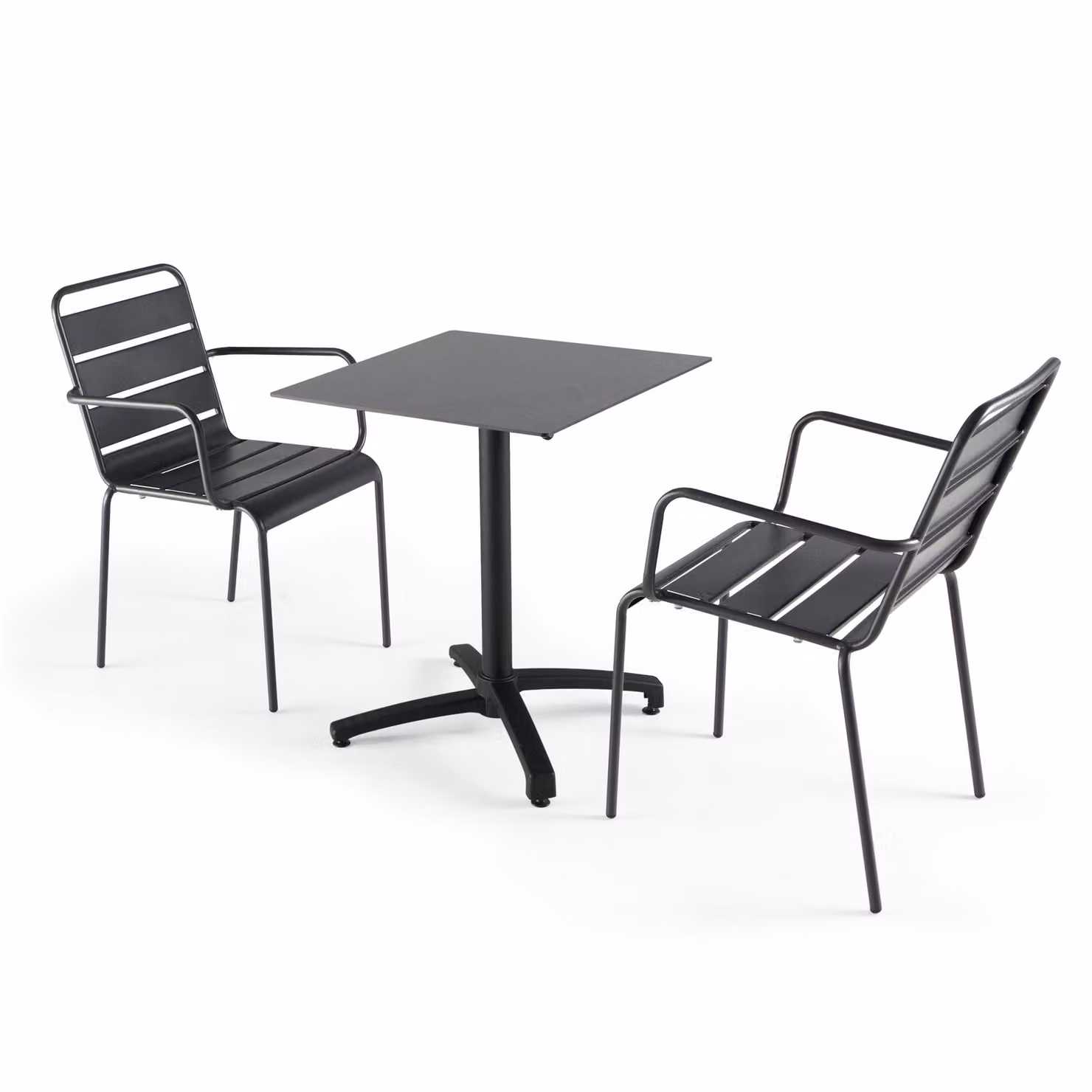 Tavolo da giardino in laminato ardesia grigia e 2 poltrone grigie - Oviala Opéra