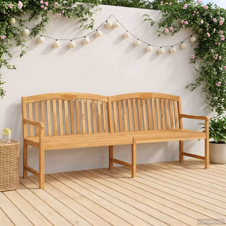 Panchina in legno di teak intagliata a mano vidaXL colore marrone L: 220 cm, P: 60 cm, H: 90 cm