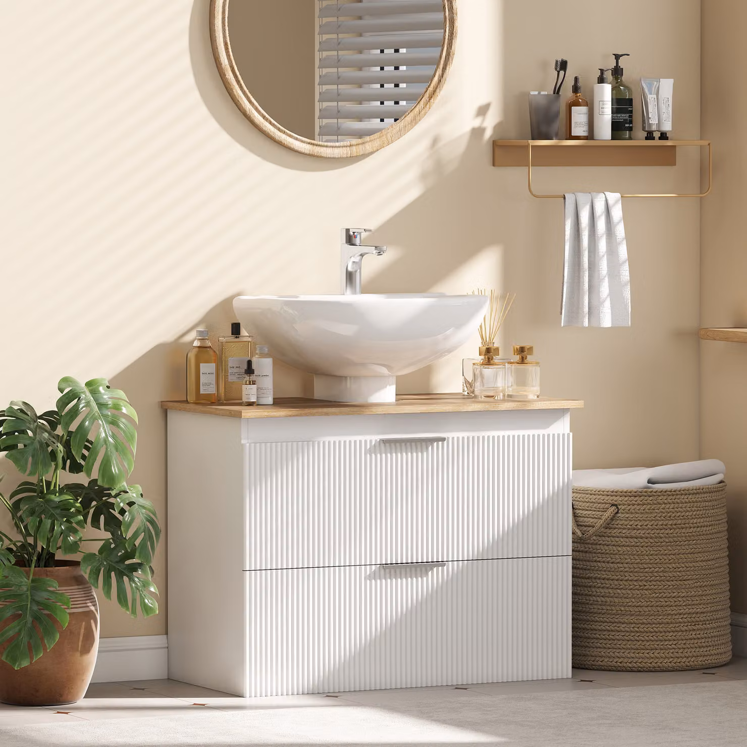 Mobile sottolavabo da bagno HOMCOM moderno con 2 grandi cassetti, Bianco, Larghezza: 80 cm – 2