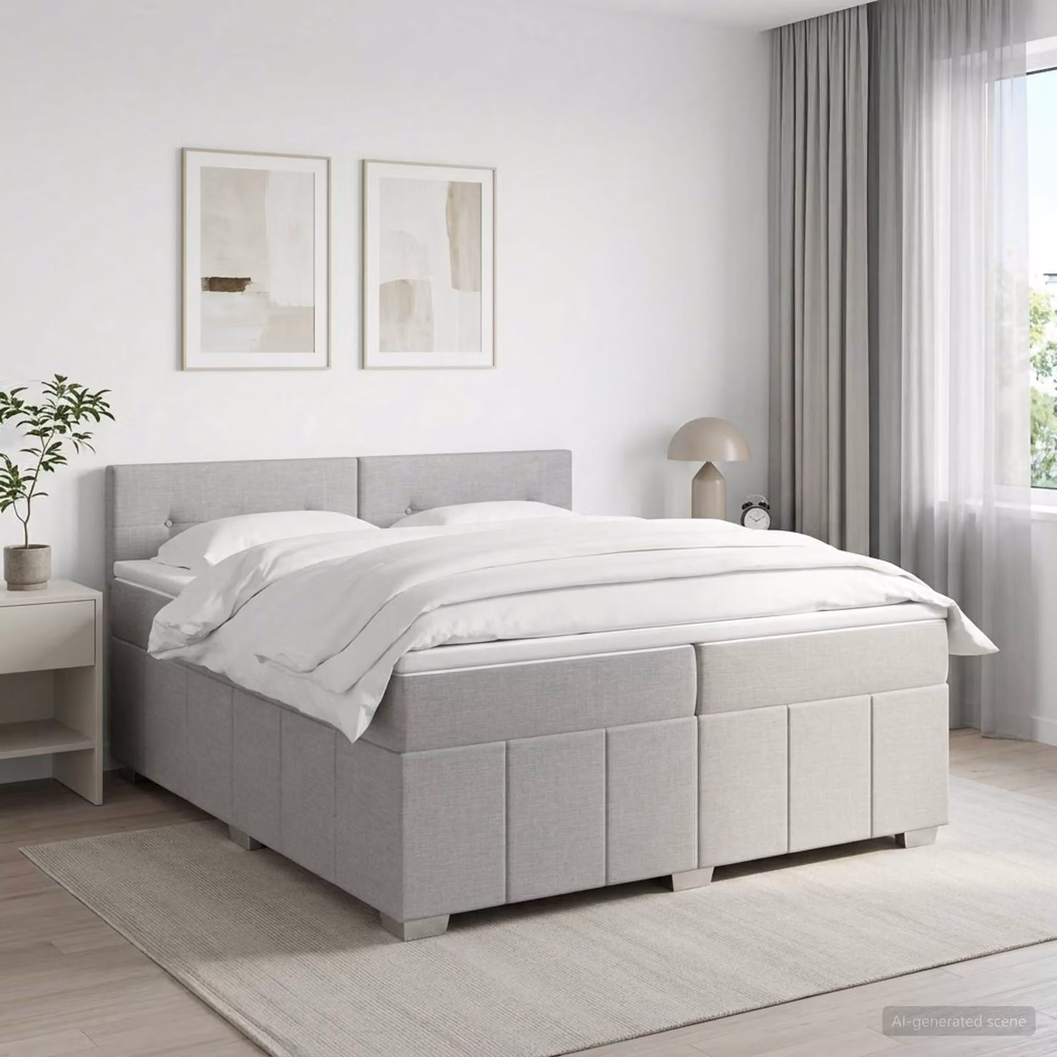 vidaXL Letto Box Spring Moderno con Materasso a Molle Pocket e Illuminazione LED, Grigio e Bianco, L/P: 200 x 200 cm