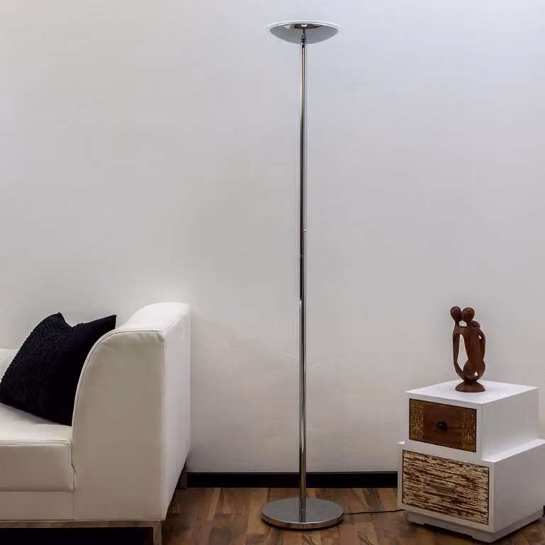 Lampada da terra con luce lettura MALEA Lindby, dimmerabile, Cromo / Argento, Soggiorno / Sala da pranzo, Metallo, Moderno, Lampada LED da terra