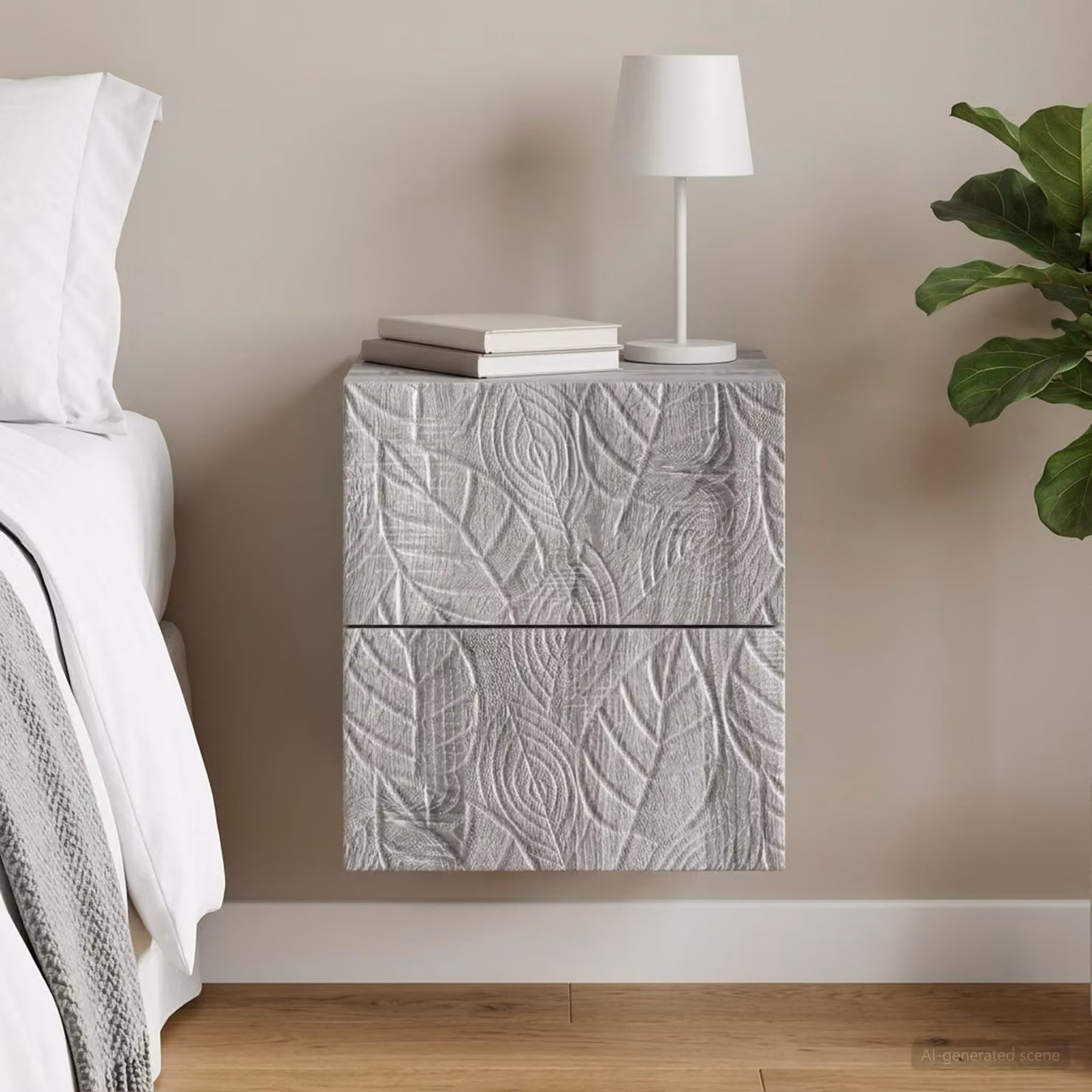Mobiletto da notte a muro vidaXL in stile moderno, colore grigio, L: 34,5 cm, P: 33 cm, H: 40 cm
