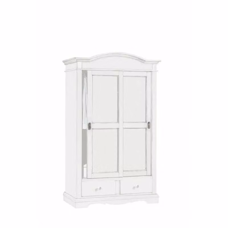 Armadio Shabby Chic Mobili 2G in Legno di Pino Bianco con 2 Ante Scorrevoli e Cassetti L: 122 cm, P: 60 cm, H: 200 cm – 1