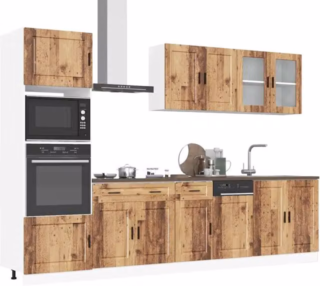 Set di mobili da cucina rustico vidaXL in 7 pezzi color marrone con ante in vetro e finitura opaca