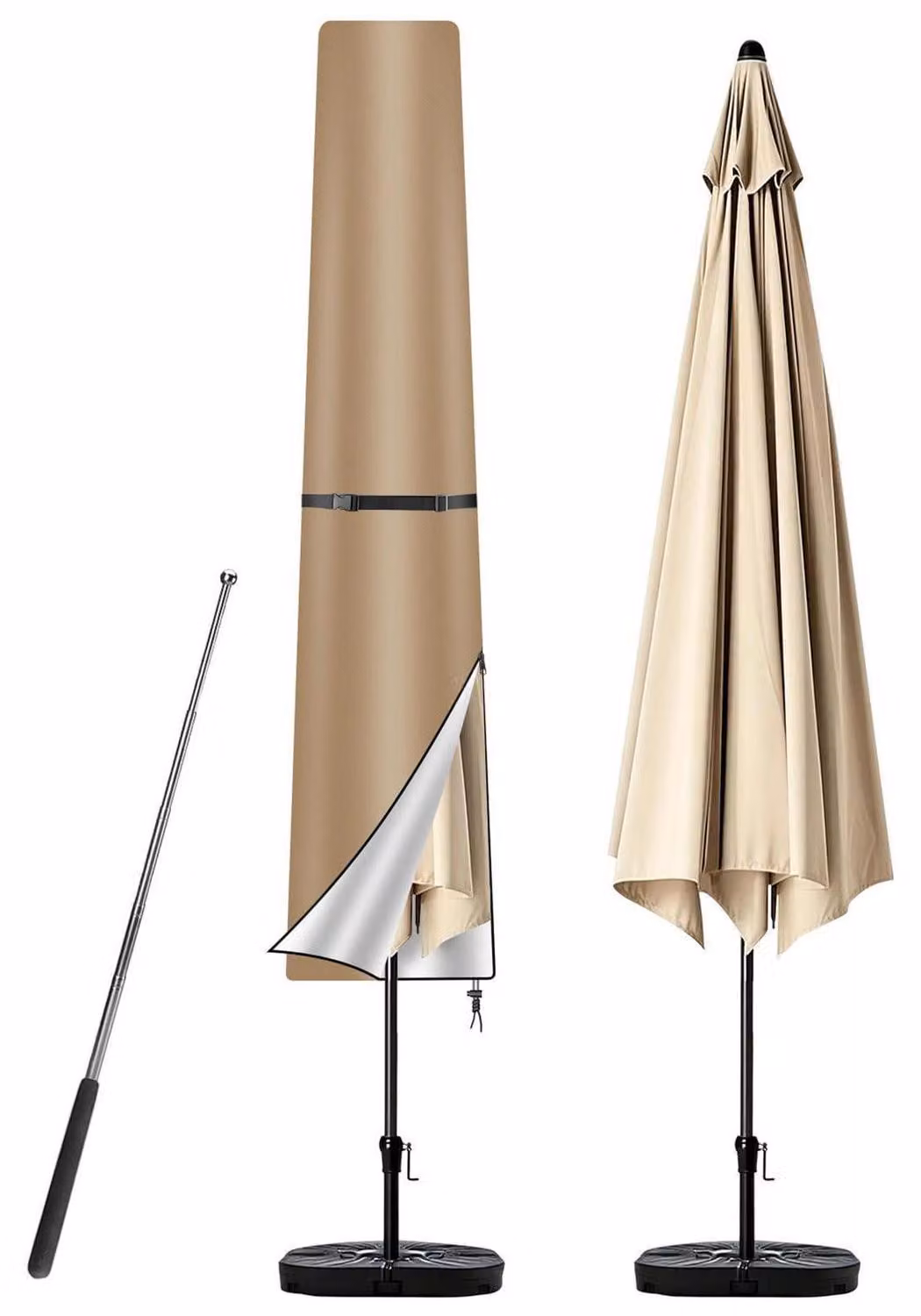 Copertura protettiva per ombrellone, 170 cm, color kaki, con struttura in tessuto Oxford 210D