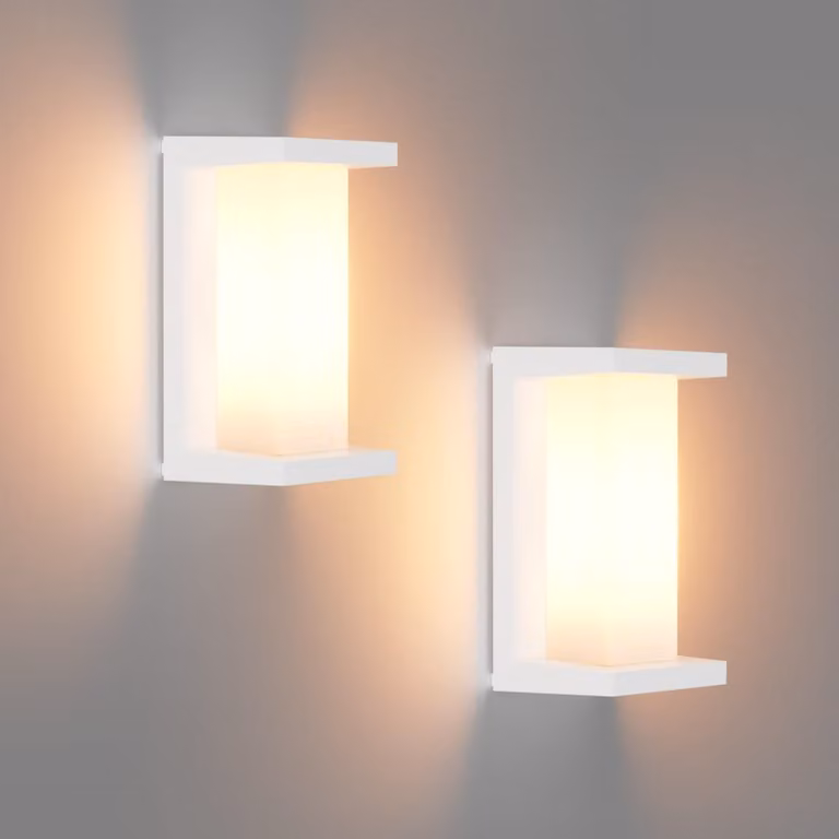 Set di 2 applique da esterno, attacco E27, grado di protezione IP65, alluminio bianco, 60W